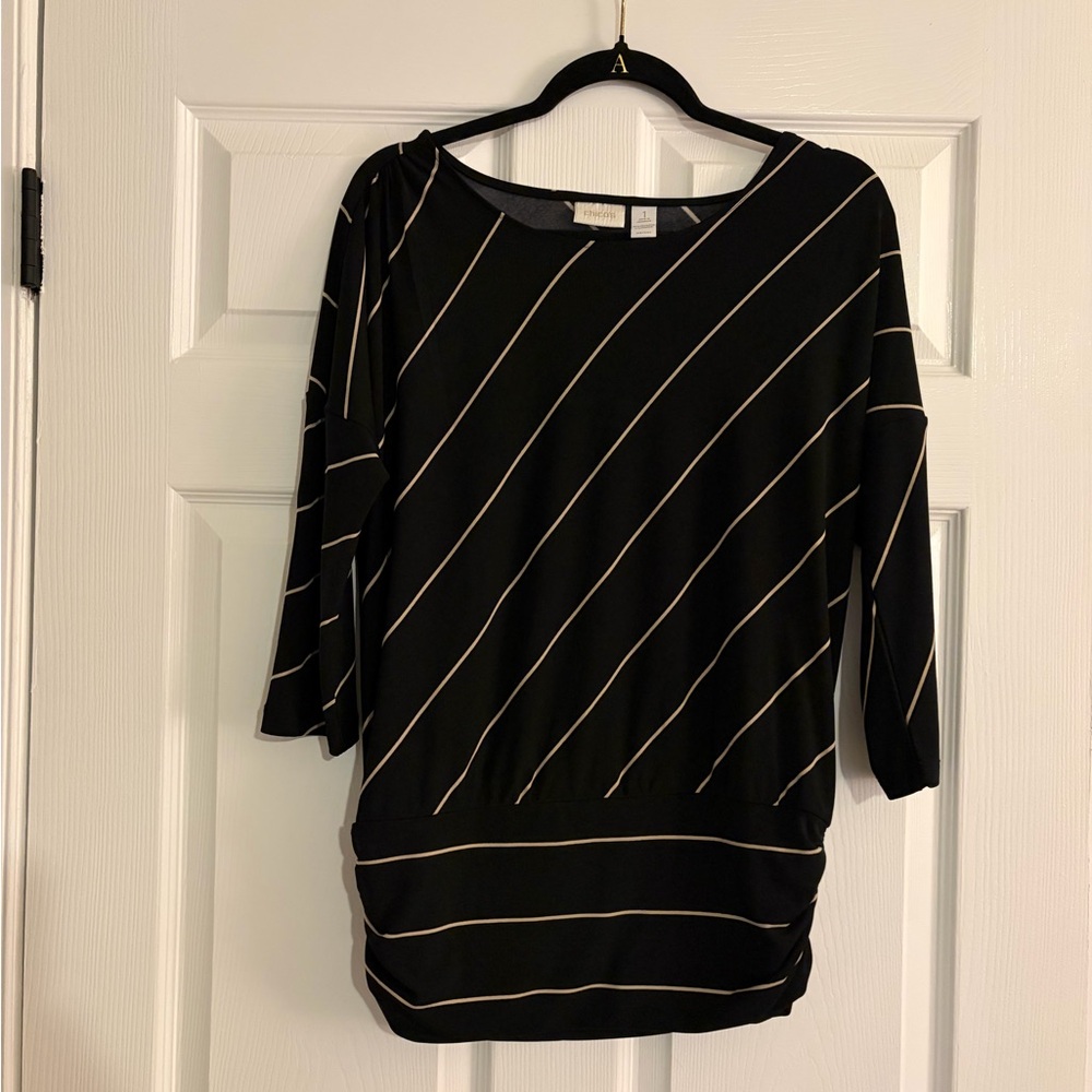 Chico's Black and Tan Diagonal Stripe Blouse
